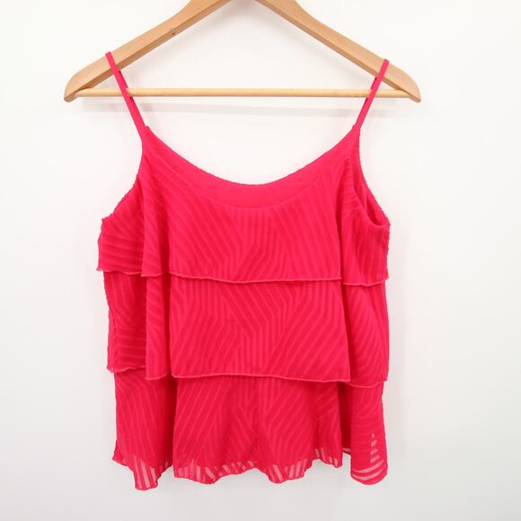 Anthropologie Amadi Top Hot Pink Ruffle Textured Lined Preppy Flowy Scoop Neck - Picture 11 of 11